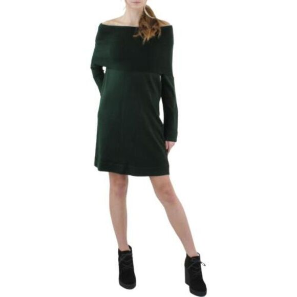 NEW! Vince Camuto Off Shoulder Long Sleeve Sweater Dress - size Large in Green. - Picture 1 of 10